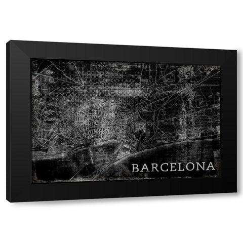 Map Barcelona Black Black Modern Wood Framed Art Print with Double Matting by PI Studio