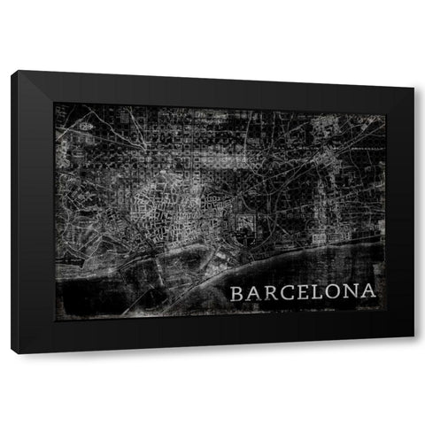 Map Barcelona Black Black Modern Wood Framed Art Print by PI Studio