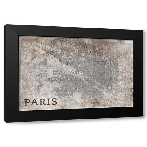 Map Paris White Black Modern Wood Framed Art Print with Double Matting by PI Studio