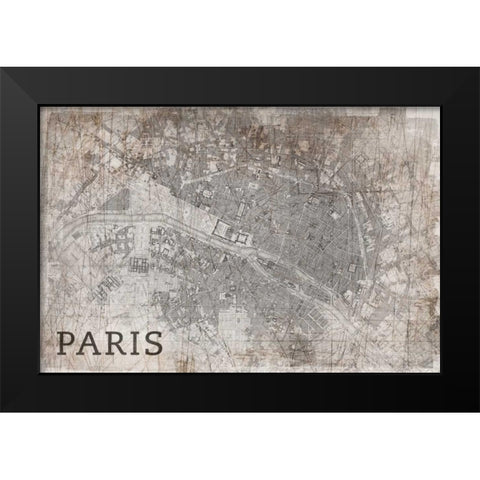 Map Paris White Black Modern Wood Framed Art Print by PI Studio