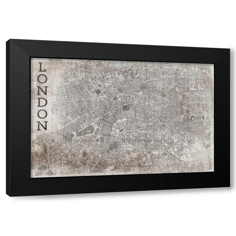 Map London White Black Modern Wood Framed Art Print with Double Matting by PI Studio