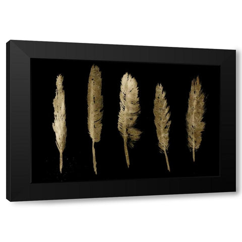 Gold Feathers I Black Modern Wood Framed Art Print with Double Matting by PI Studio