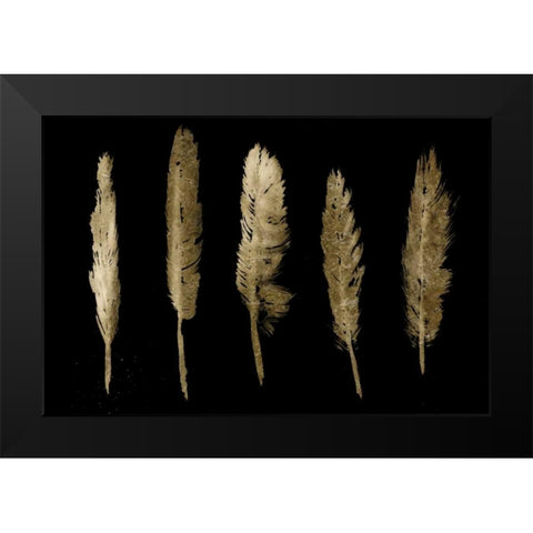 Gold Feathers I Black Modern Wood Framed Art Print by PI Studio