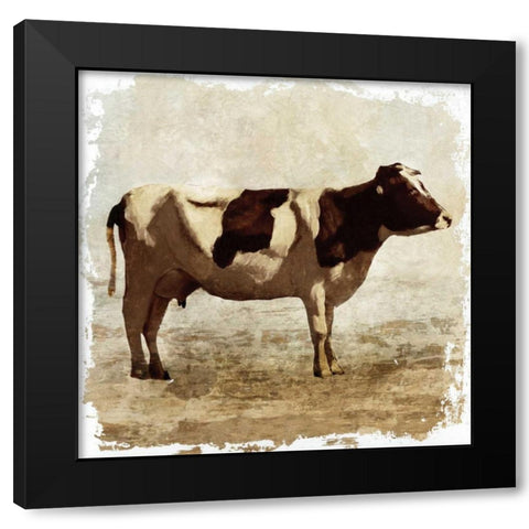 Cow white border Black Modern Wood Framed Art Print with Double Matting by PI Studio