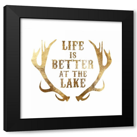 Antlers Life is better at the Lake Black Modern Wood Framed Art Print with Double Matting by PI Studio