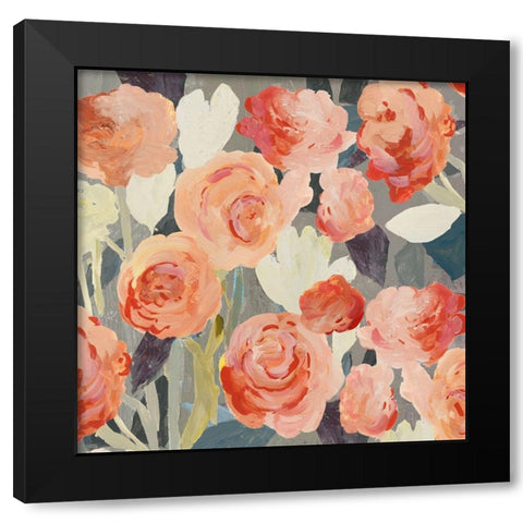 Peach Floral Black Modern Wood Framed Art Print with Double Matting by PI Studio