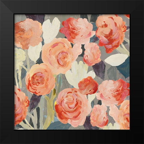 Peach Floral Black Modern Wood Framed Art Print by PI Studio