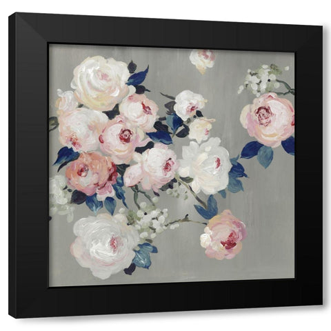 Cobalt Leaves Black Modern Wood Framed Art Print by PI Studio