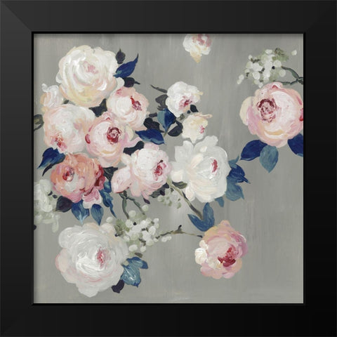 Cobalt Leaves Black Modern Wood Framed Art Print by PI Studio