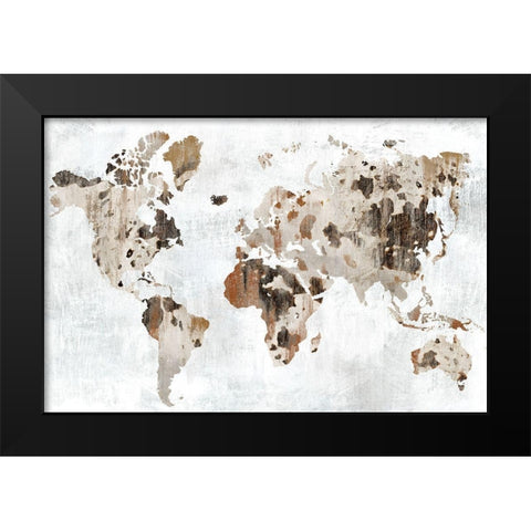 Cowhide Map Black Modern Wood Framed Art Print by PI Studio