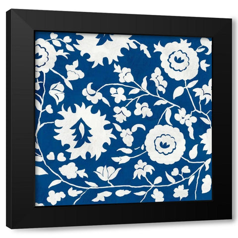 White Flowers On Indigo II  Black Modern Wood Framed Art Print with Double Matting by PI Studio