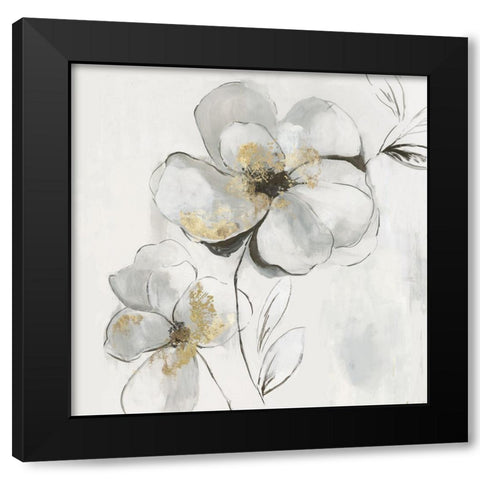 Silver Florals I Black Modern Wood Framed Art Print with Double Matting by PI Studio