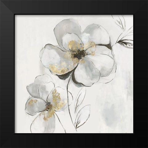 Silver Florals I Black Modern Wood Framed Art Print by PI Studio