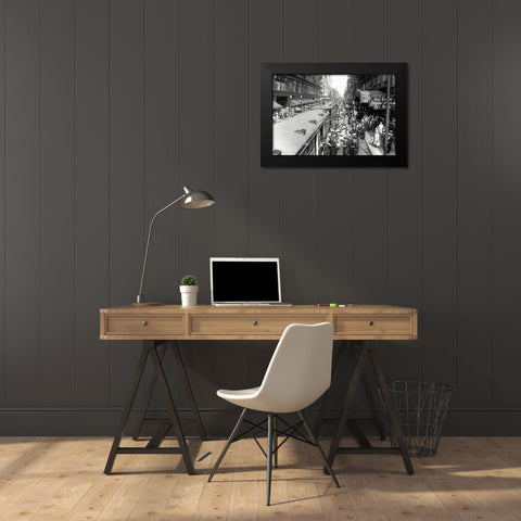 Waiting for Trolley Black Modern Wood Framed Art Print by PI Collection