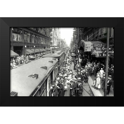 Waiting for Trolley Black Modern Wood Framed Art Print by PI Collection