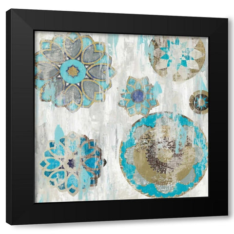 Suzani Blue II Black Modern Wood Framed Art Print with Double Matting by Reeves, Tom