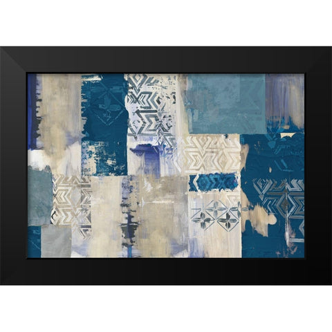 Indigo Patchwork  Black Modern Wood Framed Art Print by Reeves, Tom