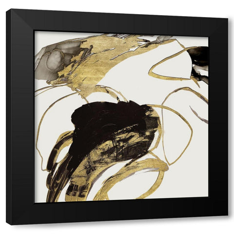 Gestural Black and Gold II Black Modern Wood Framed Art Print with Double Matting by Reeves, Tom