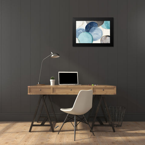 Blue Geo Blob Black Modern Wood Framed Art Print by Reeves, Tom
