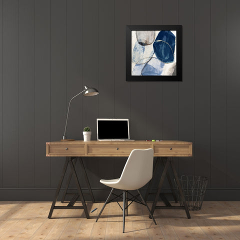 Overlapping Blue Shapes I Black Modern Wood Framed Art Print by Reeves, Tom