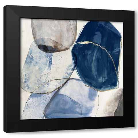 Overlapping Blue Shapes I Black Modern Wood Framed Art Print by Reeves, Tom