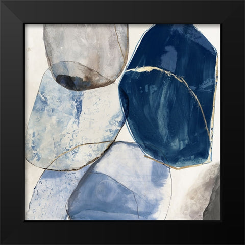 Overlapping Blue Shapes I Black Modern Wood Framed Art Print by Reeves, Tom