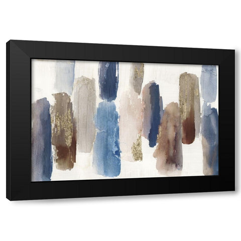 Blue Harmony Shapes Black Modern Wood Framed Art Print by Reeves, Tom
