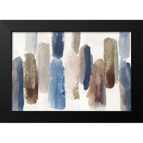 Blue Harmony Shapes Black Modern Wood Framed Art Print by Reeves, Tom