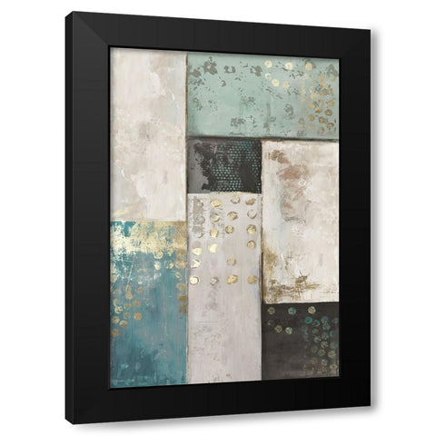 Teal Patchwork Square I Black Modern Wood Framed Art Print with Double Matting by Reeves, Tom