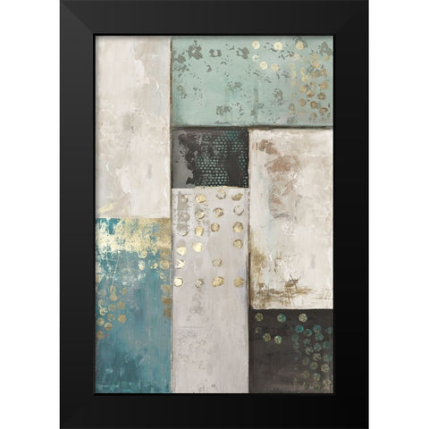 Teal Patchwork Square I Black Modern Wood Framed Art Print by Reeves, Tom