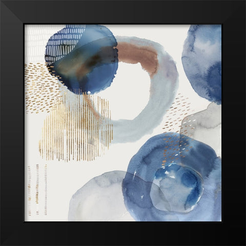 Blue Watercolour Rings I Black Modern Wood Framed Art Print by Reeves, Tom