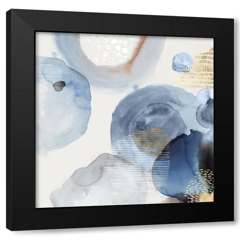Blue Watercolour Rings II Black Modern Wood Framed Art Print by Reeves, Tom