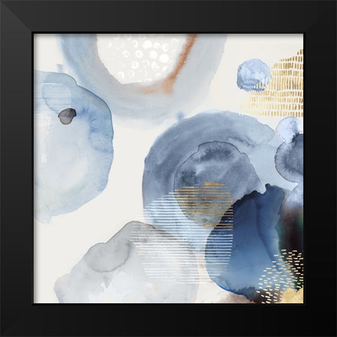 Blue Watercolour Rings II Black Modern Wood Framed Art Print by Reeves, Tom