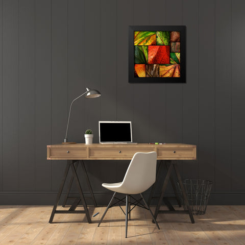 Patch Leaves Black Modern Wood Framed Art Print by Scaroni, Roberto