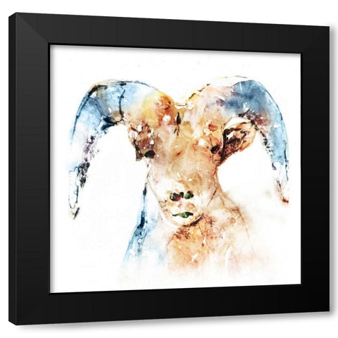 Watercolour Ram Black Modern Wood Framed Art Print by Selkirk, Edward