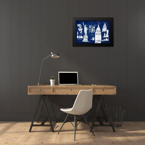 New York Blue Black Modern Wood Framed Art Print by Selkirk, Edward