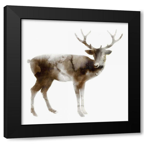 Stag Black Modern Wood Framed Art Print with Double Matting by Selkirk, Edward