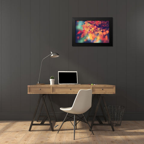 Fall Leaves Black Modern Wood Framed Art Print by Cook, Sylvia