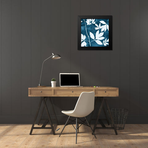 Indigo Leaf I Black Modern Wood Framed Art Print by Theodosiou, Matina