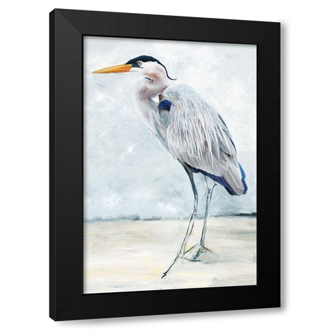 Beach Blue Heron I  Black Modern Wood Framed Art Print with Double Matting by Stellar Design Studio