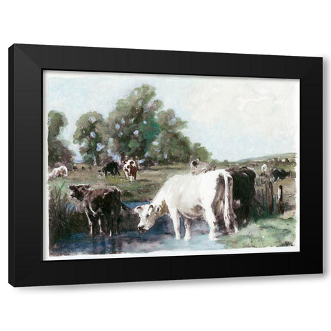 Grazing Cows  Black Modern Wood Framed Art Print by Stellar  Design Studio