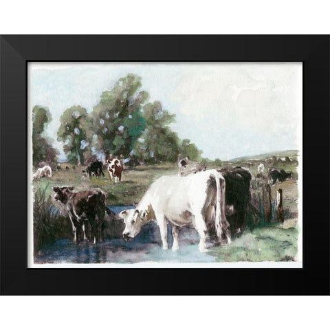 Grazing Cows  Black Modern Wood Framed Art Print by Stellar  Design Studio