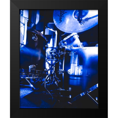 Drum Set  Black Modern Wood Framed Art Print by J:L Design