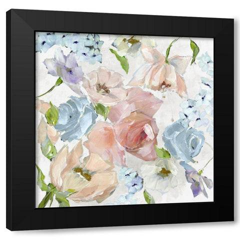 Navy Floral Neutral Version  Black Modern Wood Framed Art Print with Double Matting by Pepe, Susan