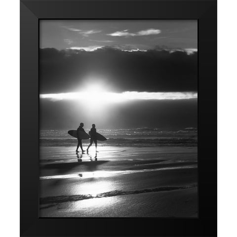Lets Surf Until the Sun Goes Down  Black Modern Wood Framed Art Print by Paul, Martin