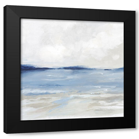 Trangquil Blue Beach Black Modern Wood Framed Art Print by Mavis, Luna