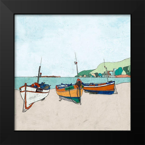 Three Boats Black Modern Wood Framed Art Print by Cacho, E.L.