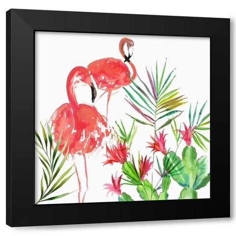 Flamingo Pairing Black Modern Wood Framed Art Print with Double Matting by Wilson, Aimee