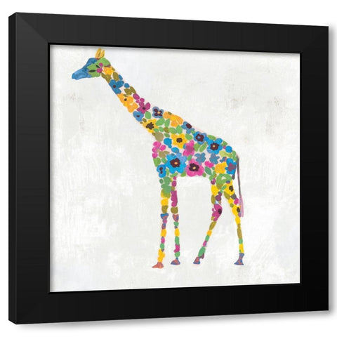 Blooming Giraffe I Indigo Version  Black Modern Wood Framed Art Print with Double Matting by Wilson, Aimee