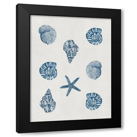 Indigo Shells Black Modern Wood Framed Art Print with Double Matting by Wilson, Aimee